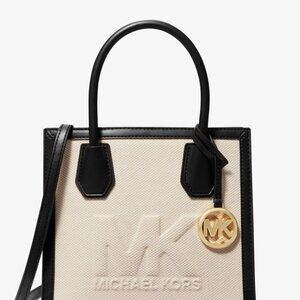 Michael Kors Mercer Medium Logo Embossed Cotton Canvas Crossbody Bag In Black